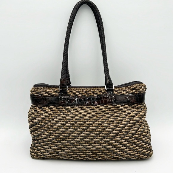 BRIGHTON WOMEN’S WOVEN CROC EMBOSSED PURSE HANDBAG SATCHEL LARGE - Picture 2 of 11